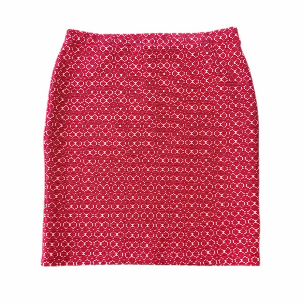 Leota NEW Red White Geometric Print Jacquard Stretch Office Casual Pencil Skirt